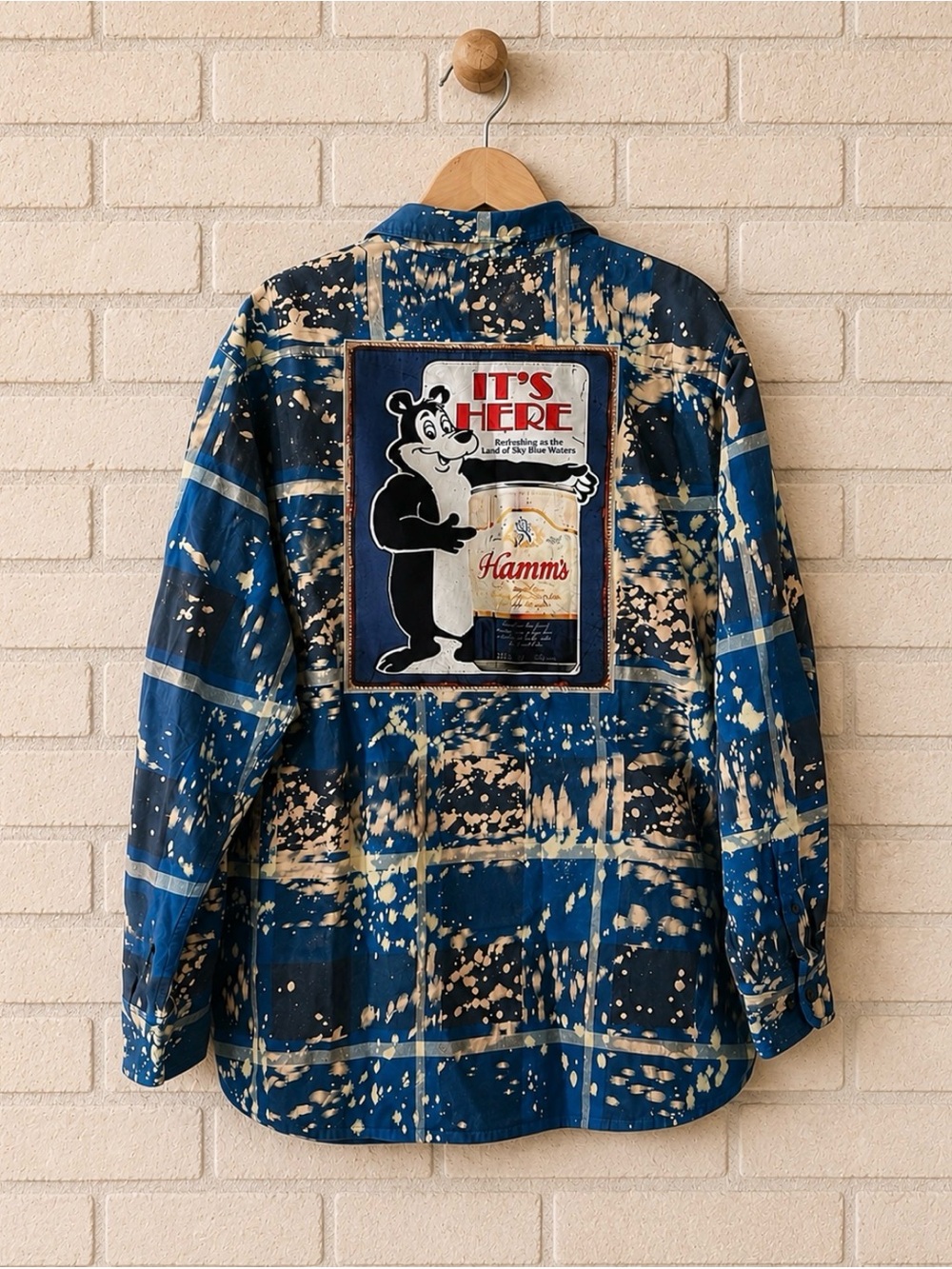 Angry Minnow Men's Acid Washed Hamm's Beer Cotton Flannel Shirt XXL NWT